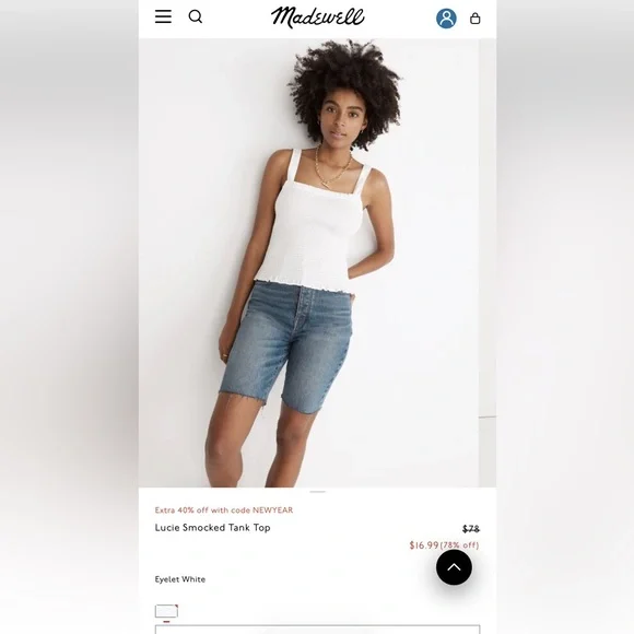 Madewell Lucie Smocked Tank Top Eyelet White Large - Picture 11 of 12